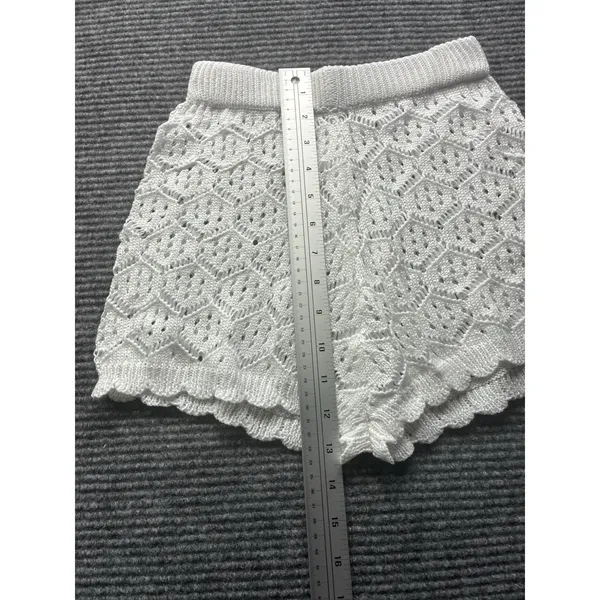 Women's Crochet 2 PC Beach Swim Coverup Set Short Sleeve & Shorts Sexy White XS - Image 8