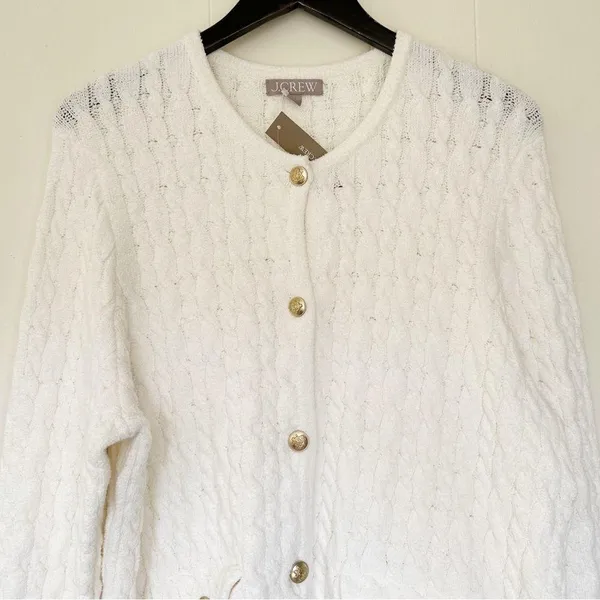 NWT J.CREW Odette Cable-Knit Sweater Lady Jacket Cotton Blend Bouclé Ivory M - Image 5