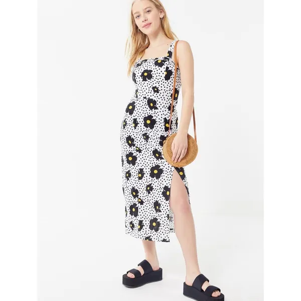 Urban Outfitters UO Remy Linen Ruffle Square Neck MIDI Dress Yellow Floral XS - Image 12