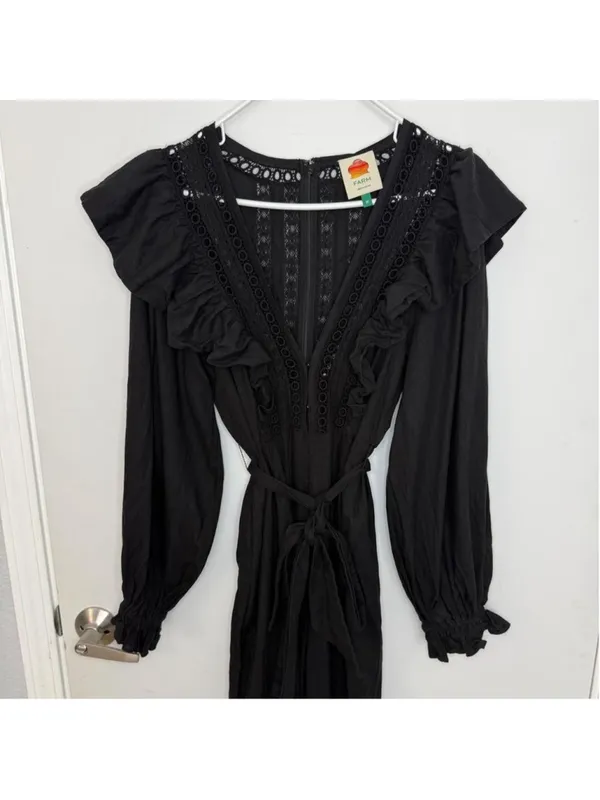 FARM Rio Black Lace & Ruffles Jumpsuit - Size M - Image 4