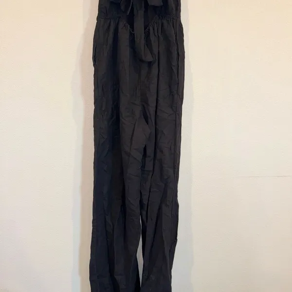 Japna Black Linen Blend Tie Back Wide Leg Jumpsuit L NWOT Pockets - Image 8