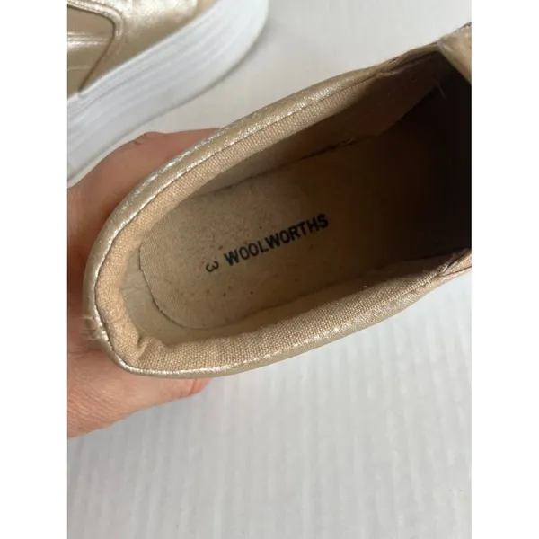 Woolworths Womens‎ Sz 5.5 Gold Platform Slip On Sneakers Shoes - Image 7