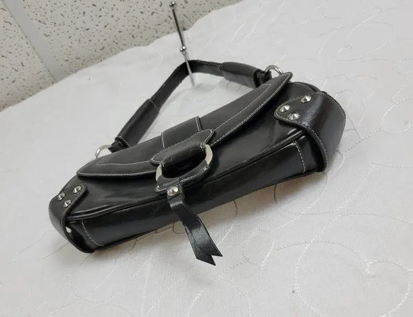 Vintage Aldo Womens Shoulder Bag 11" x 5" Black Leather Y2K Studded Snap Closure - Image 11