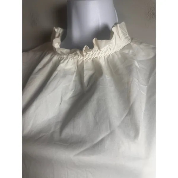 Banana Republic Womens XS Ivory Ruffle Mock Neck Sleeveless Blouse Cotton Blend‎ - Image 2