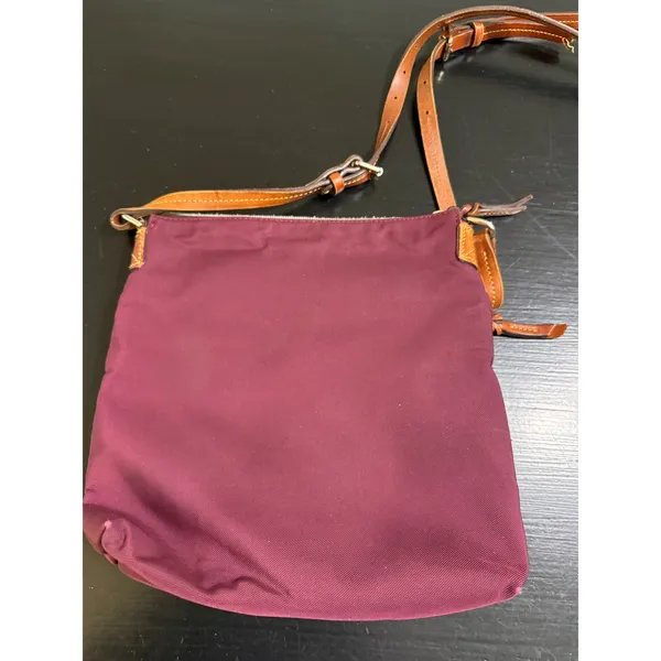 Dooney & Bourke Nylon Crossbody Bag Plum Burgundy Tan Leather Trim Duck Logo - Image 5