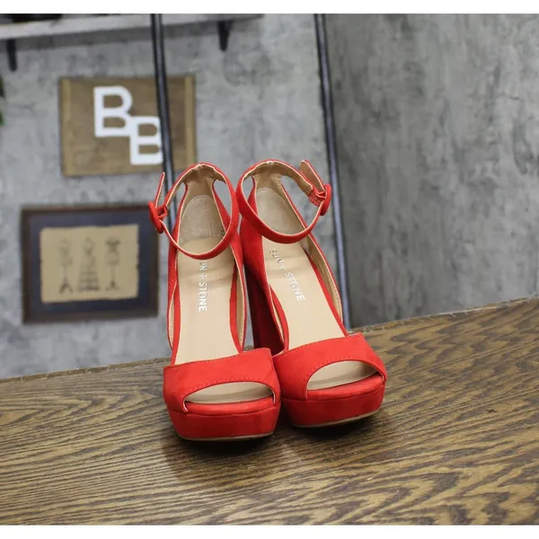 NEW Sun + Stone Womens Reeta Block-Heel Platform Sandals Red 5M - Image 8