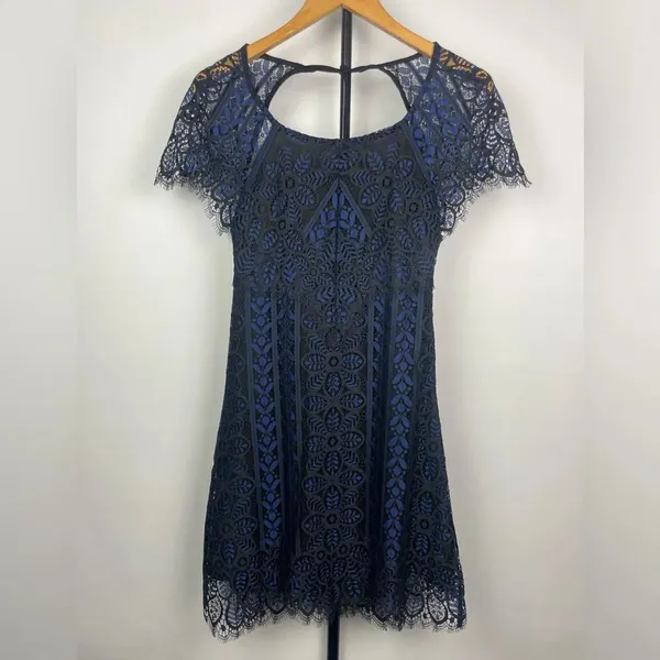 For Love & Lemons Black Blue Lave Lyla Open‎ Back Short Sleeve Mini Dress - Image 4
