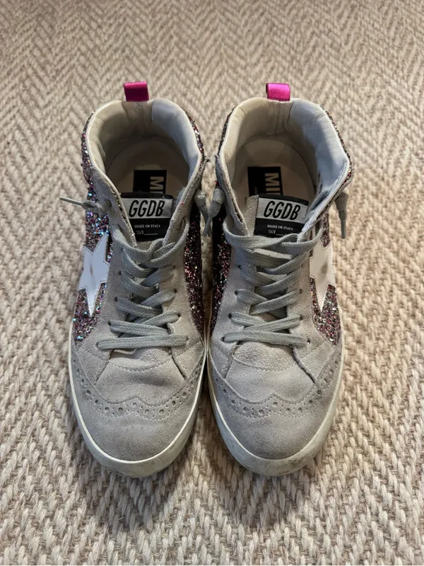 Golden Goose Gray & Pink Glitter Mid-Top Sneaker | Size 37 - Image 5