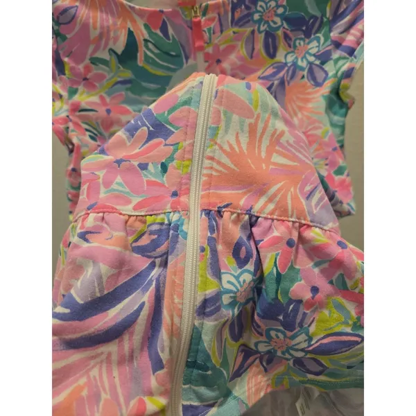 Lilly Pulitzer Girls XL 12-14 Tropical Floral Zip Front Swim Coverup Dress Pink - Image 3