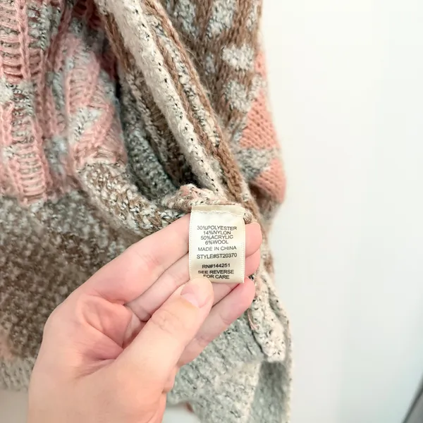 Sincerely Jules Blush Patchwork Chunky Knit Cardigan Size Large - Image 6