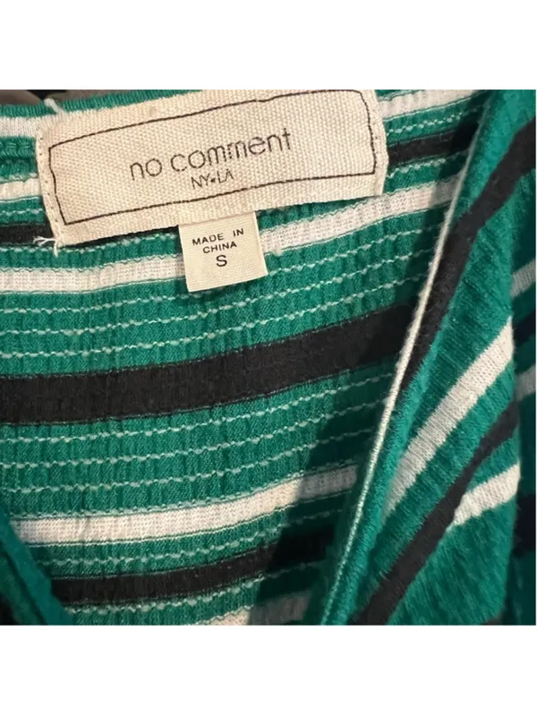 No Comment Wide Leg Green Striped Jumpsuit Adjustable Straps - Image 2