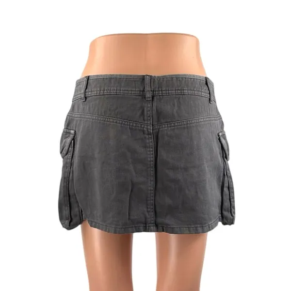 NEW Garage Women's Gray Mid Waist Utility Cargo Denim Jean Skirt Skort Size S - Image 4