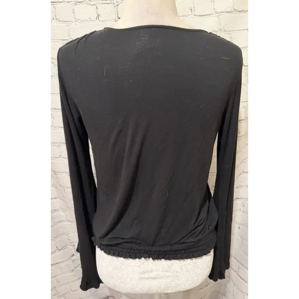 American Eagle Soft & Sexy black long-sleeve wrap-style V Neck blouse Size Small - Image 4