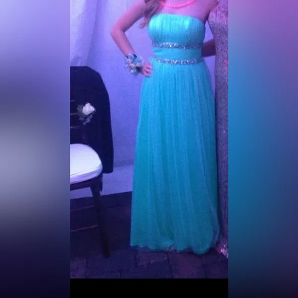 Morgan & Co‎ Turquoise Green Strapless Formal Prom Dress Juniors Sz 1/2 Sequin - Image 5