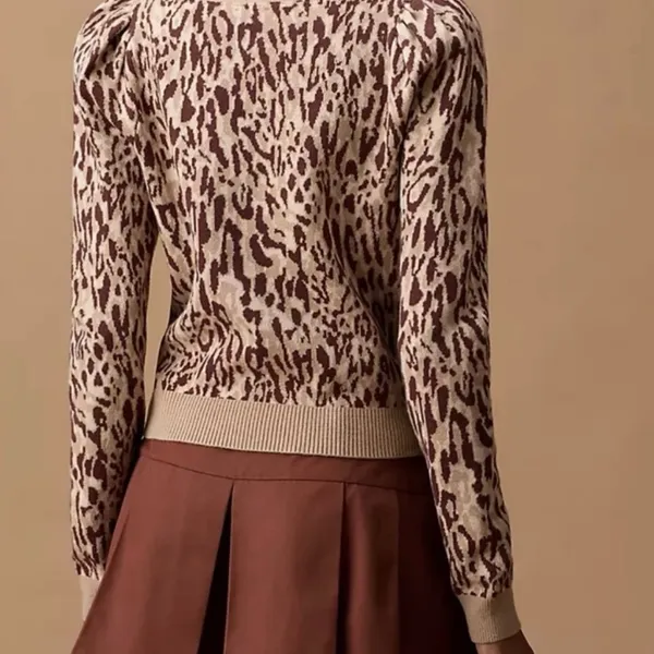 Anthropologie Maeve Knit Leopard Print Sweater XL Puff Sleeve Soft Chic‎ Neutral - Image 3