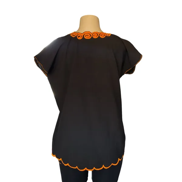 Mexican Embroidered Blouse Artesanal Floral Top Cotton Boho Festival NEW - Image 2