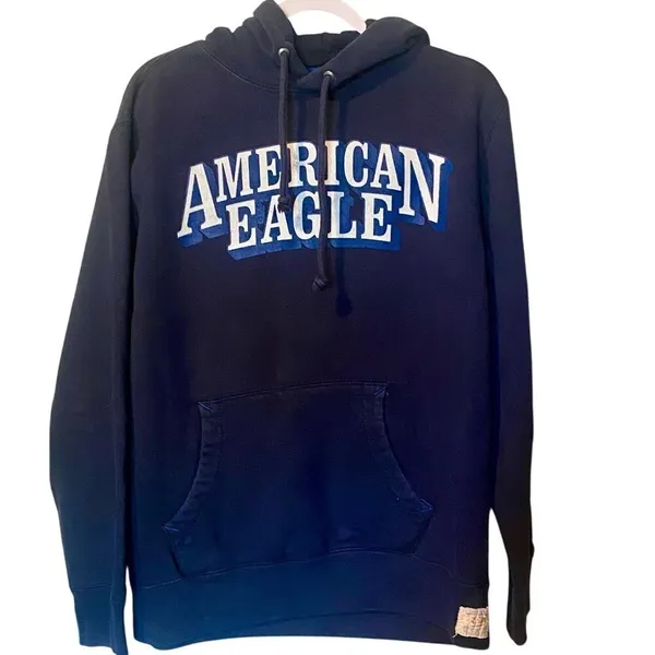 Vintage American Eagle Outfitters Blue Long Sleeve Hooded Sweatshirt - Image 2