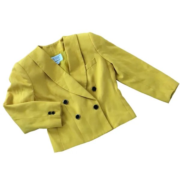Vintage PETITE SOPHISTICATE yellow double breasted power blazer size 2 - Image 2