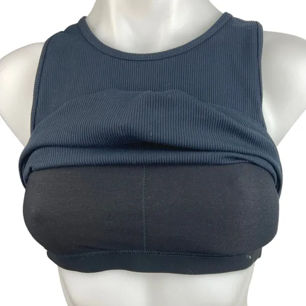 Gap Fit Blue Built In Sports Bra Round Neck Tie Hem Workout Crop Top Size S - Image 2