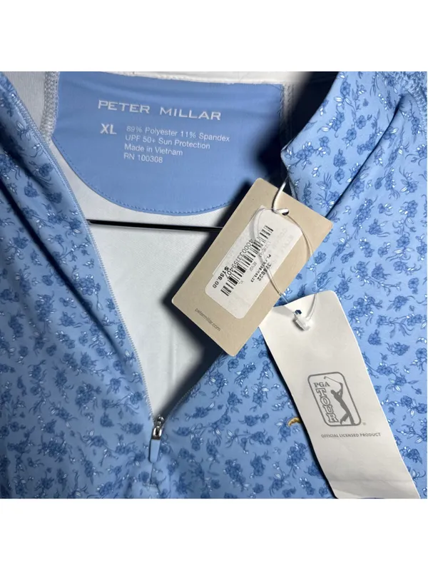 Peter Millar Floral Quarter Zip Pullover Blue White Size XL - Image 2