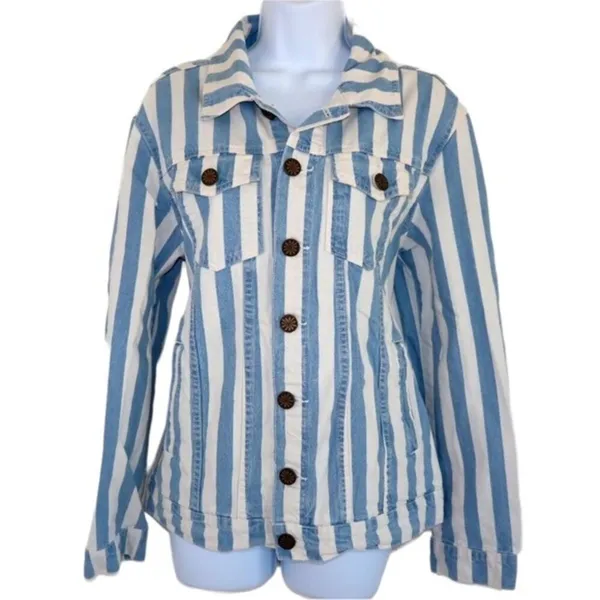 Show Me Your‎ Mumu Drine denim Jacket Sz S Marina striped - Image 2