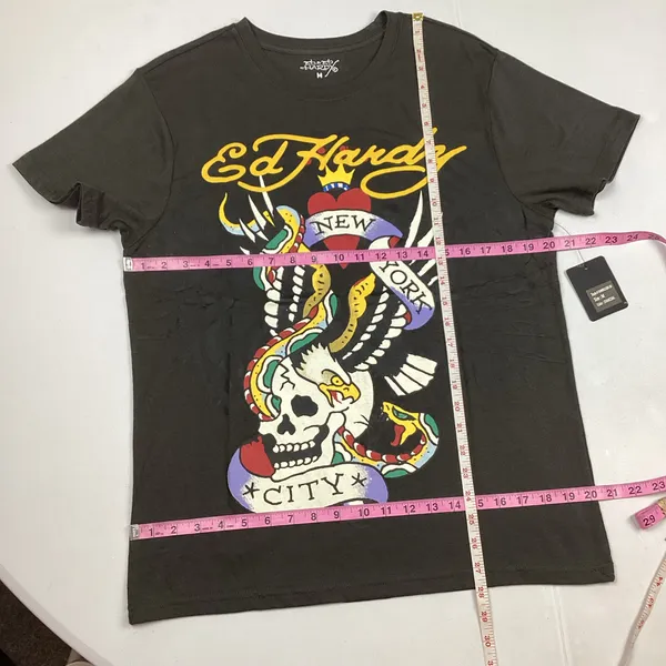 Ed Hardy Graphic T-Shirt Tee Gray Tattoo Skull Eagle Snake NYC Medium NEW! - Image 10