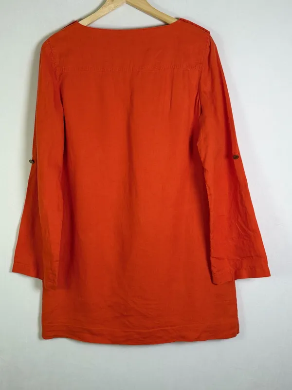 Tory Burch 100% Linen Shift Dress Orange Roll Tab Sleeve Mini Tunic Women’s 10 - Image 10