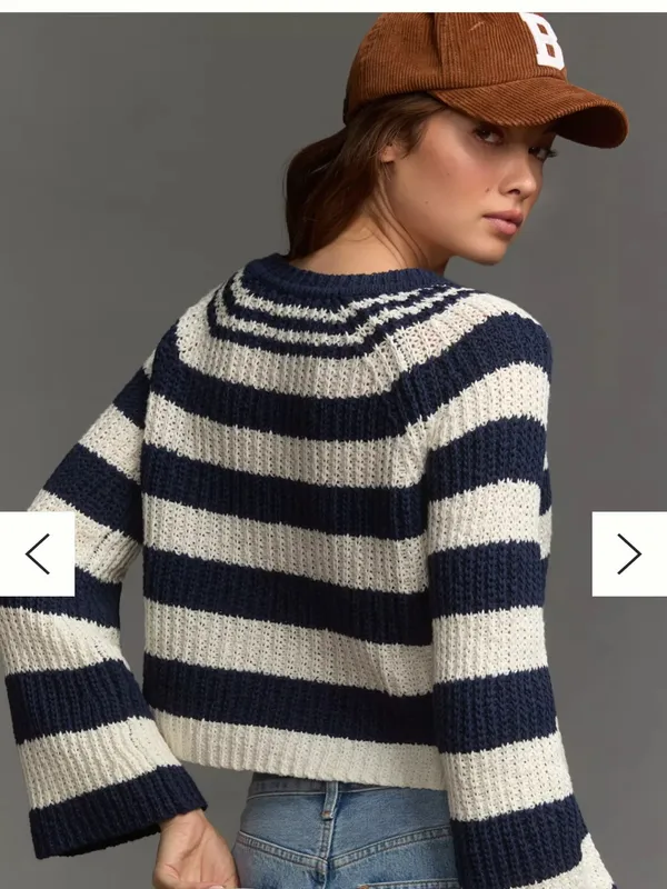 Pilcro Striped Navy and White Knit Sweater - Image 2
