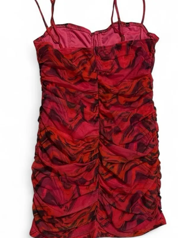 PrettyLittleThing Pink and Red Marble Ruched Mini Dress - Image 2