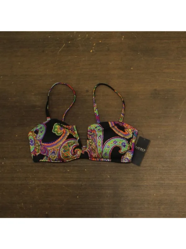 NWT Lauren Ralph Lauren U-Wire Bikini Top Swim Bordado Paisley Black Multi 12 - Image 4