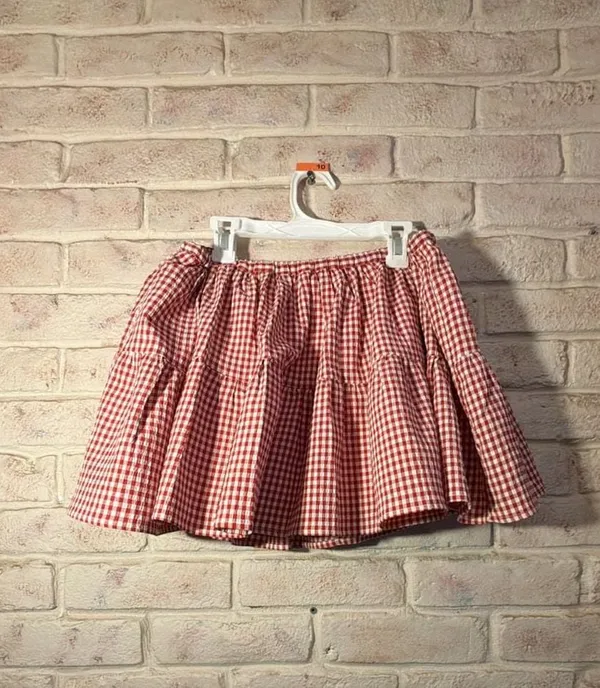 WAYF Red White Gingham Tiered Smocked Mini Skirt - Image 4