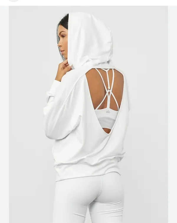 Alo White Hoodie Yoga Open Back - Image 2