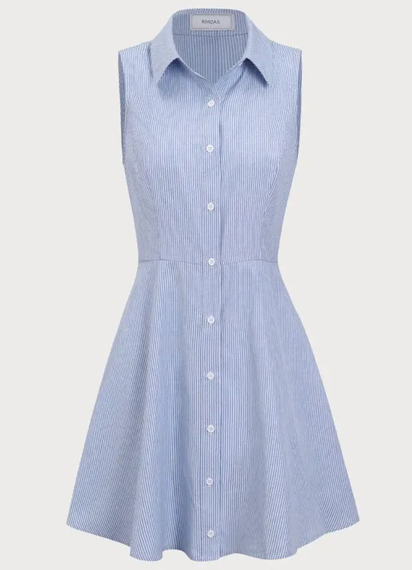 Rihoas Blue Striped Button Mini Dress Size XS - Image 5