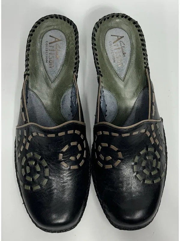 CLARKS Artisan Collection Leather Mules Womens 7.5M Black Y2K Contrast Stitch - Image 4