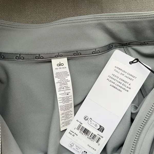 Alo Yoga Airbrush Corset Full Zip Jacket Lunar Grey XS - Image 3