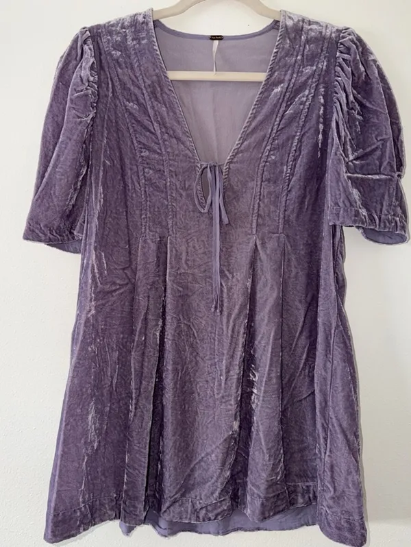 Free people Adele Velvet Tunic Blouse violet/purple size small - Image 6
