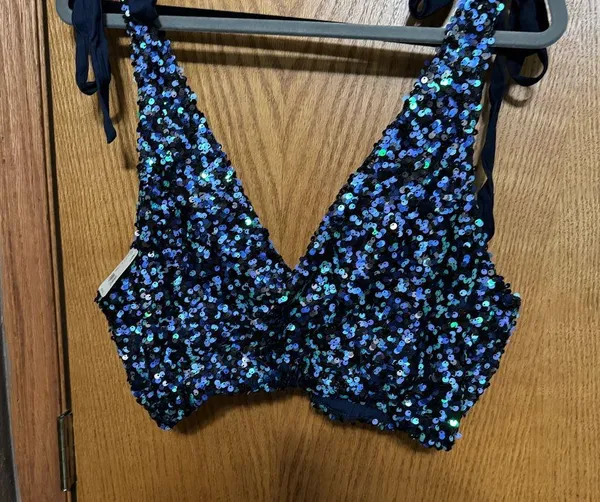 Sequin Tie-Strap Crop top free people NWT size medium - Image 3