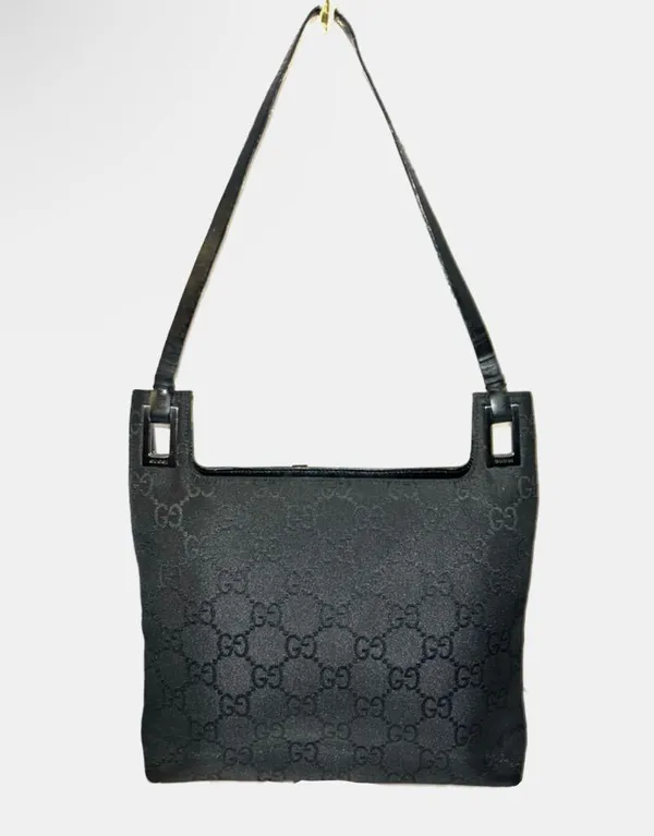 Authentic Gucci Black GG Monogram Shoulder Bag - Image 2