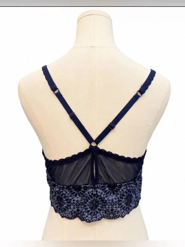 Aerie Navy Blue Lace Longline Bralette Size Large NWT Floral Lace Scalloped - Image 3