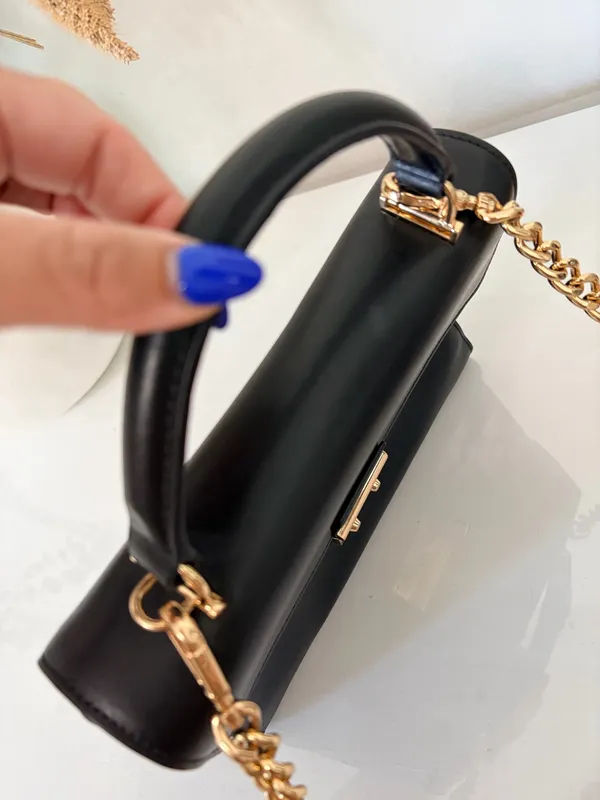 Michael Kors Black Top Handle Crossbody Satchel Gold Chain Classic Handbag - Image 6