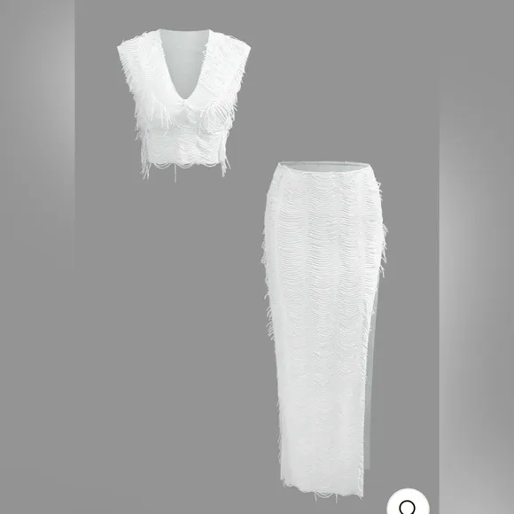 Micas Distressed V-neck Cap Sleeve Crop Top And Slit Maxi Skirt Set - Image 2