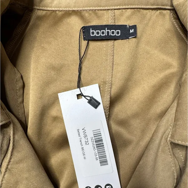 boohoo Tan Faux Suede Trench Coat M NWT Oversized Belted Minimalist - Image 8