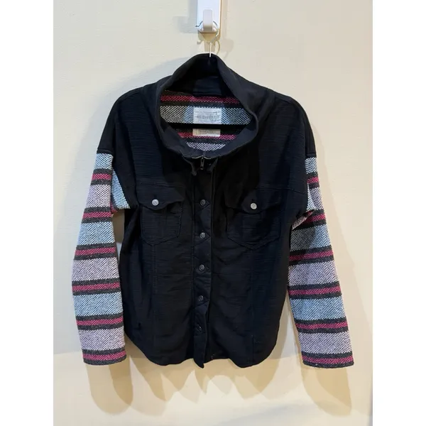 Free People Jacket Baja Black Stripe Sleeve Tweed We The Free Size Small Women - Image 3