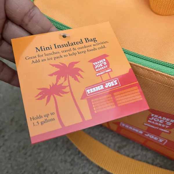 Trader Joe's Insulated Mini Tote Bag Lunch Cooler Orange Green Foldable NWT - Image 2