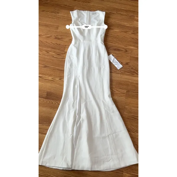 Dress The Population Sandra White Crepe Plunge Trumpet Bridal Gown XXS - Image 8