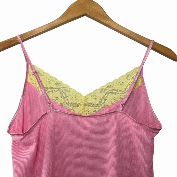 Vintage Y2K GAP Body Pink Waffle Knit Lace Cami‎ Top Medium Coquette - Image 5