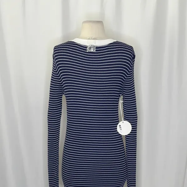NWT!! STAUD Shoko Stripe Long Sleeve Sweater Dress Navy Blue White Striped Large - Image 9