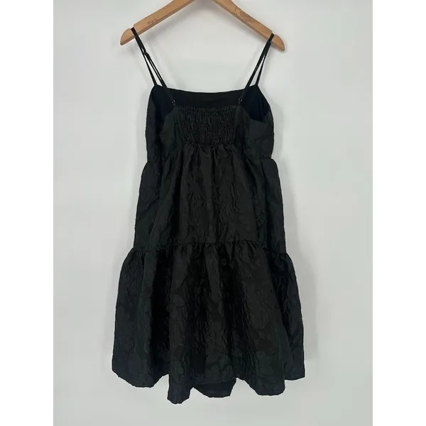 J. CREW Size 2 Floral Jacquard Strappy‎ Tiered Mini Dress Black Party Holiday - Image 6