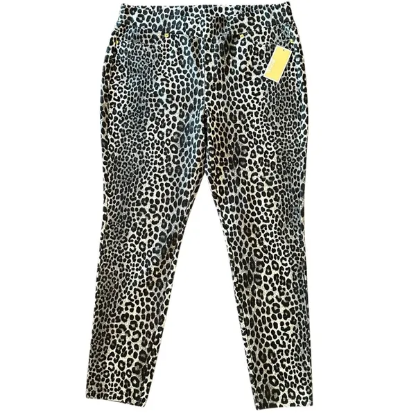NWT Michael Kors Gray Leopard Print Stretch Skinny Jeans Cotton Blend Size XL - Image 2