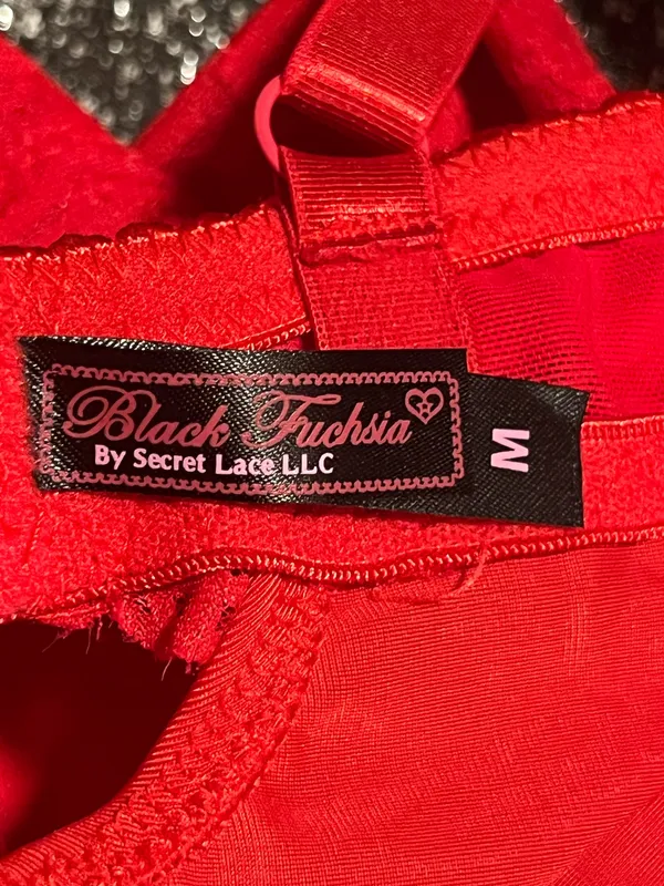 Womens medium Black Fuschia red lace-accented bodysuit-"lingerie as outerwear" - Image 11